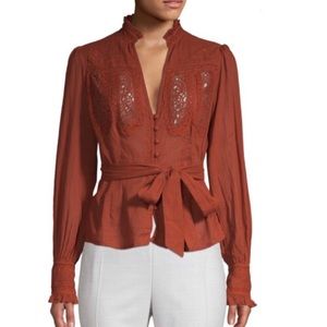 NWT Free People Sweet Memories Lace Detail Blouse